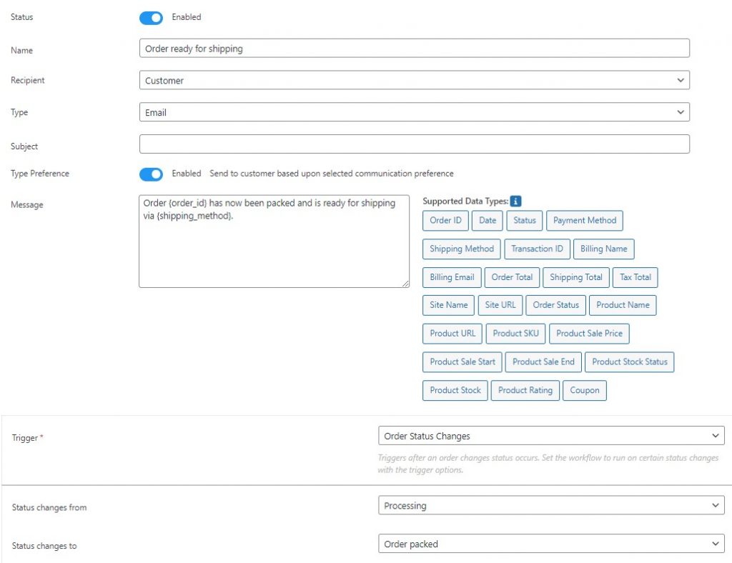 Setting up a new order notification to let your customers know their orders are packed and ready for shipping with Flow Notify.