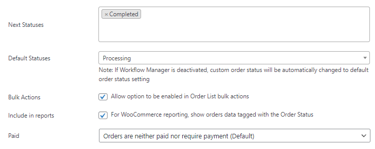 Define next statuses, default statuses and bulk actions with Flow Notify