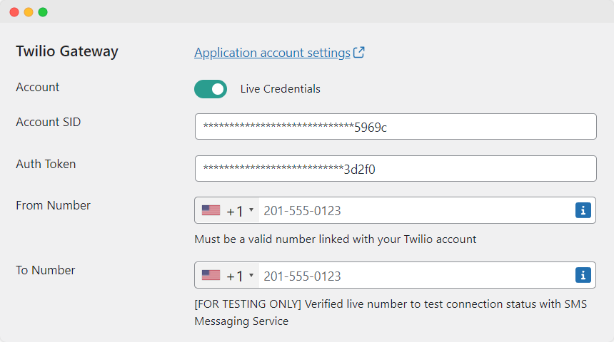 Add details to Twilio gateway in Flow Notify.