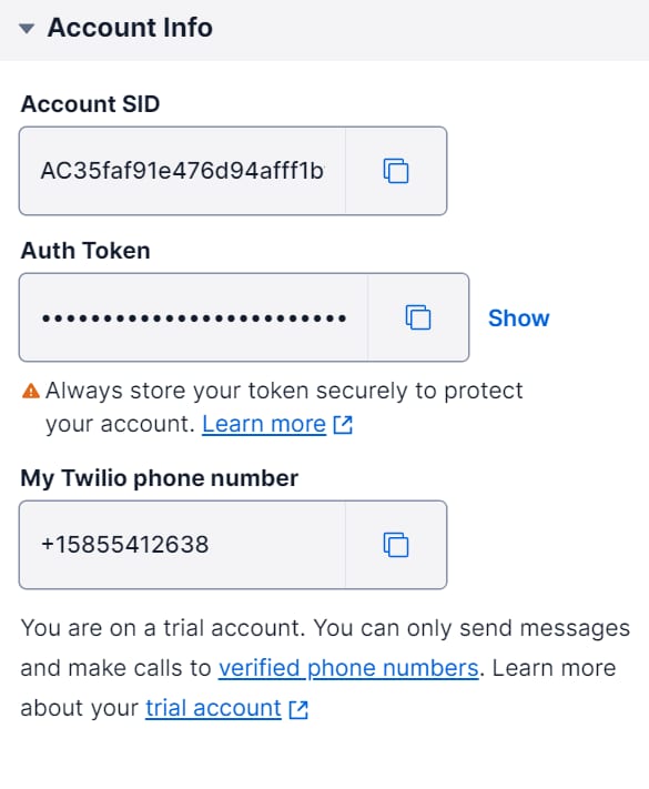 Twilio account information.