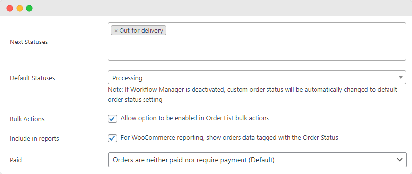 Configure next statuses and bulk actions for a new order status with Flow Notify.