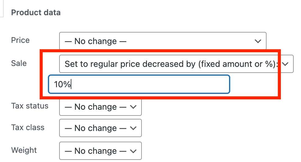 Set the reduction amount of percentage change in regular price for the sale