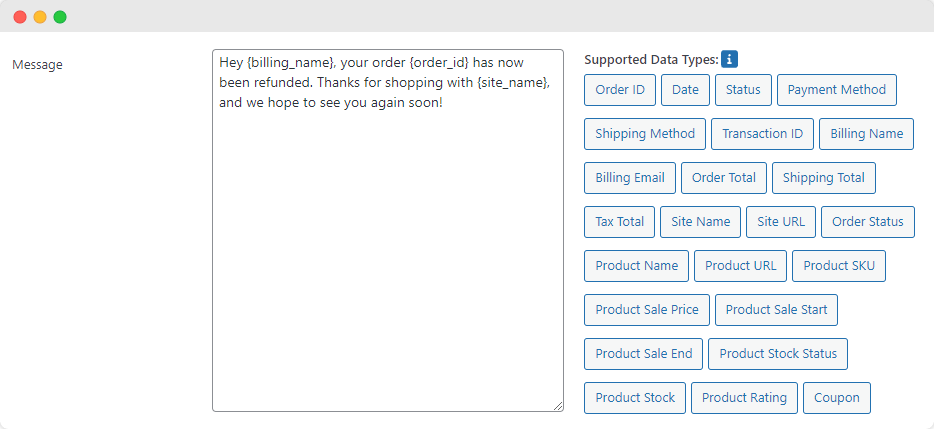 Configuring Flow Notify further using dynamic data fields to personalize customer notifications.