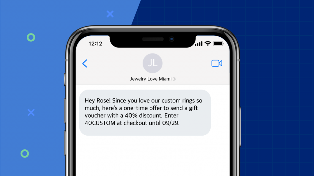 A stylized graphic showing a customized SMS similar to those you can create with Flow Notify.