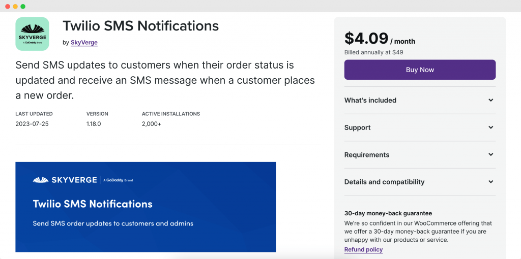 Twilio SMS notifications download page.